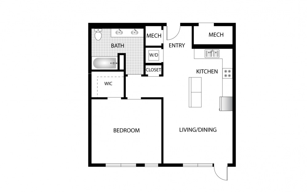 Beautyberry - 1 bedroom floorplan layout with 1 bath and 806 to 835 square feet.
