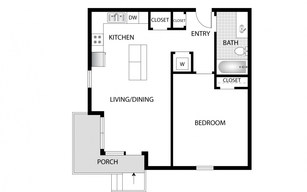 Pepperbush - 1 bedroom floorplan layout with 1 bath and 794 square feet.