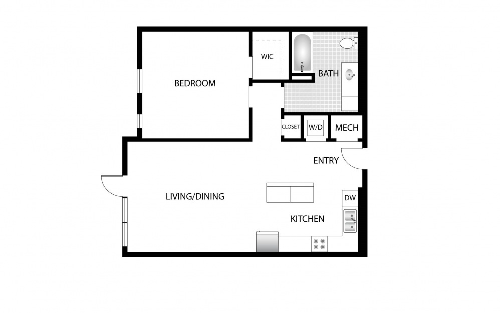 Flowering Dogwood - 1 bedroom floorplan layout with 1 bath and 761 to 810 square feet.