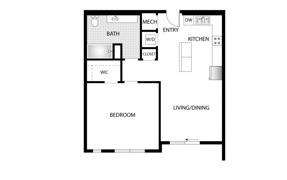 Ironwood - 1 bedroom floorplan layout with 1 bath and 775 square feet.