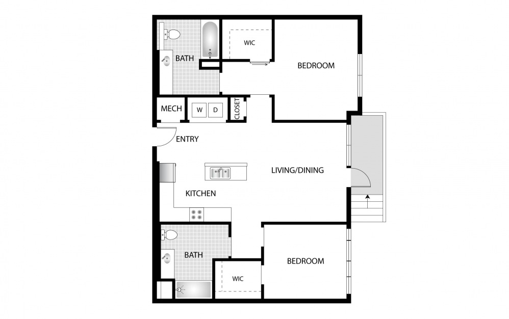 Magnolia - 2 bedroom floorplan layout with 2 baths and 1108 square feet.