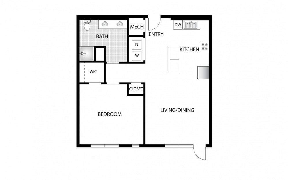 Coneflower - 1 bedroom floorplan layout with 1 bath and 800 square feet.