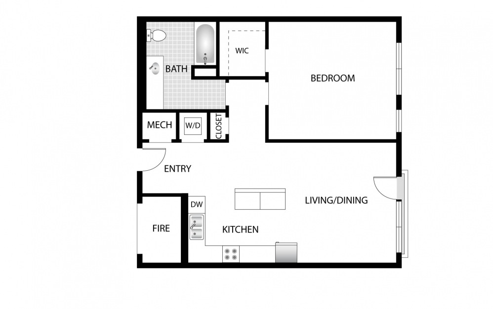 Marigold - 1 bedroom floorplan layout with 1 bath and 830 square feet.