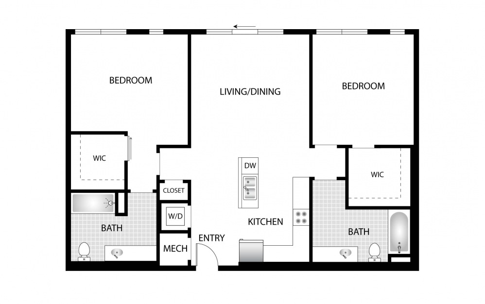 Longleaf - 2 bedroom floorplan layout with 2 baths and 1165 to 1240 square feet.