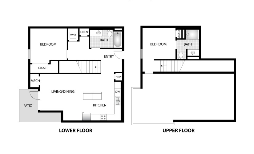 Ash - 2 bedroom floorplan layout with 2 bathrooms and 1055 square feet