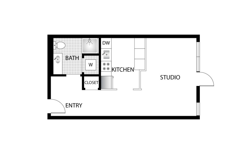 Sparrow - Studio floorplan layout with 1 bathroom and 485 square feet
