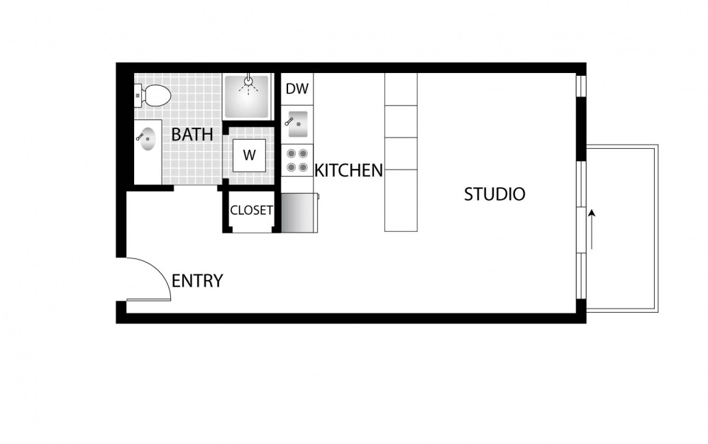 Thrush  - Studio floorplan layout with 1 bath and 479 square feet.